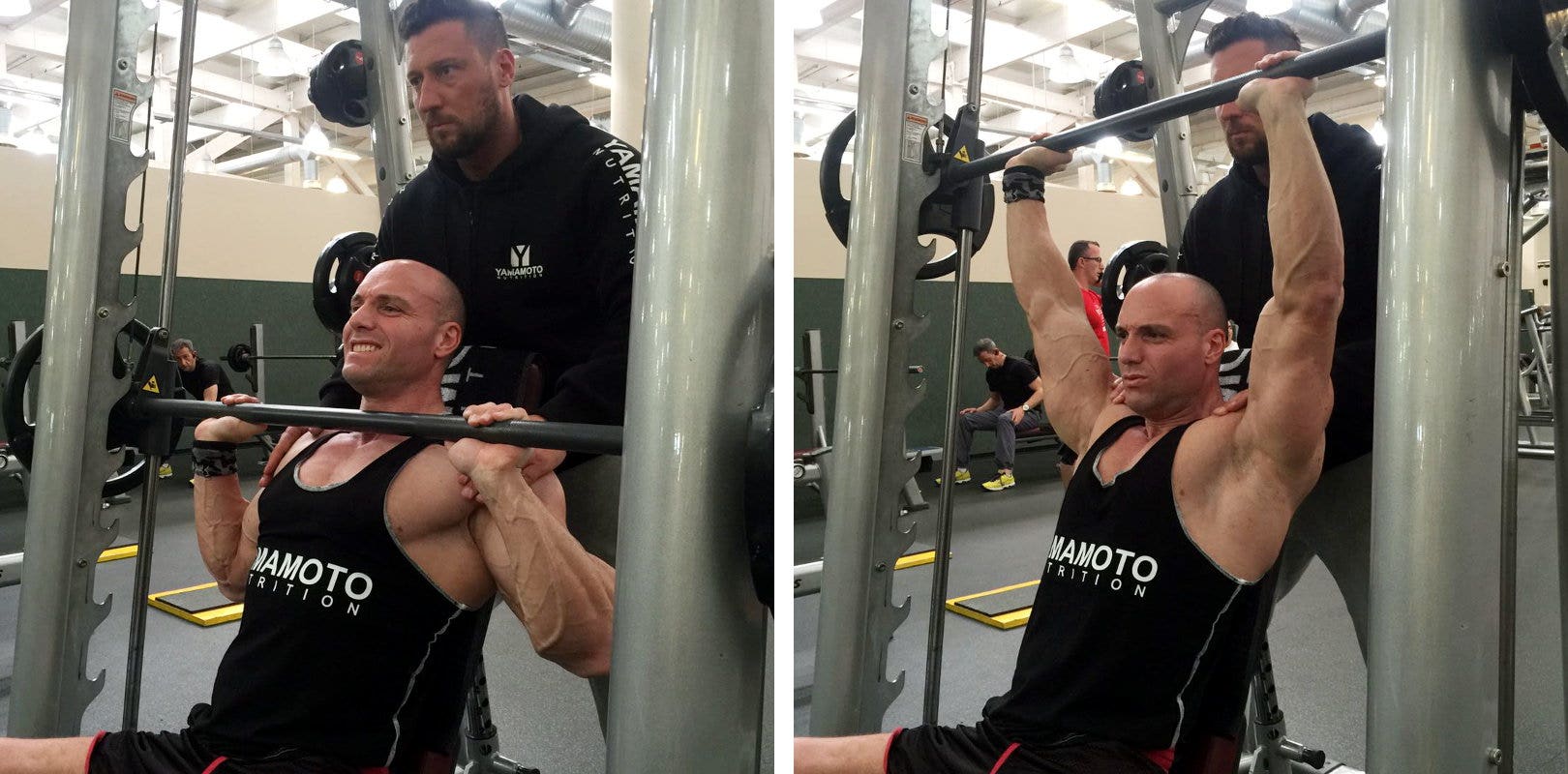 Slow forward stretch shoulder deltoids workout exercise
